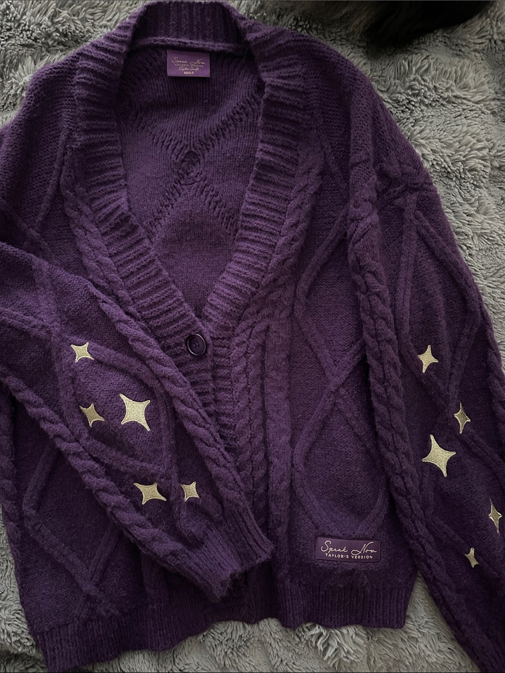 Taylor Swift Speak Now Purple Cable Knit Star-Accent Wool Blend Cardigan